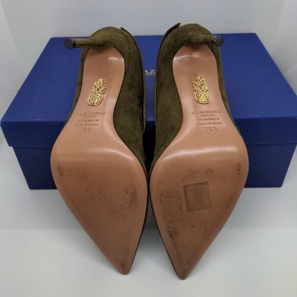 Aquazzura Hollywood 105 Suede Pumps Moss Green - Picture 7 of 11